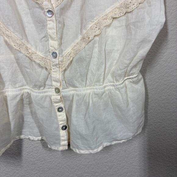 Amo Size Large Danica Cami Cream Pima Cotton Lace Trim Button Up Spaghetti Strap - Picture 5 of 7
